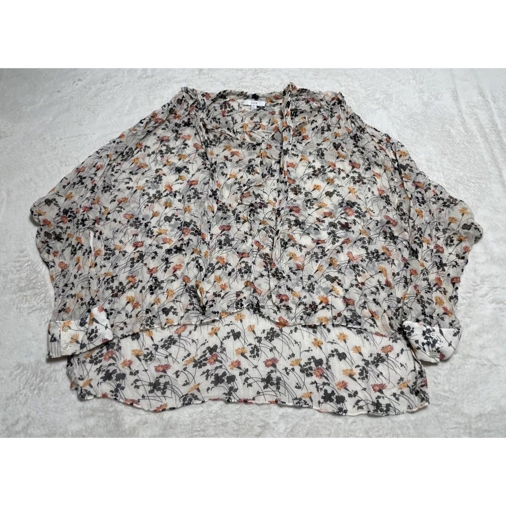 Joie Blouse Top‎ Womens Size Large White Floral Long Sleeve Sheer Chiffon